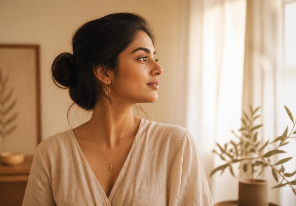 A woman standing confidently in warm natural light